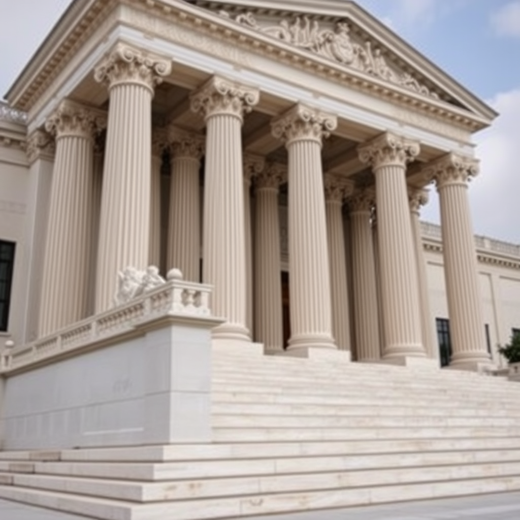 Supreme Court building with classical columns and steps, representing judicial authority and legal protection for consumers against fraudulent business practices