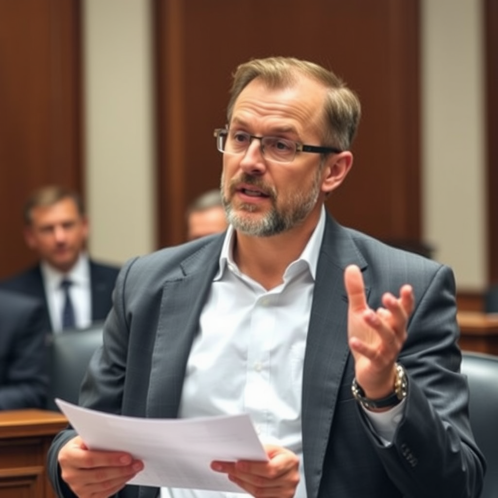 Experienced personal injury lawyer presenting case evidence in courtroom, advocating for client rights and maximum compensation